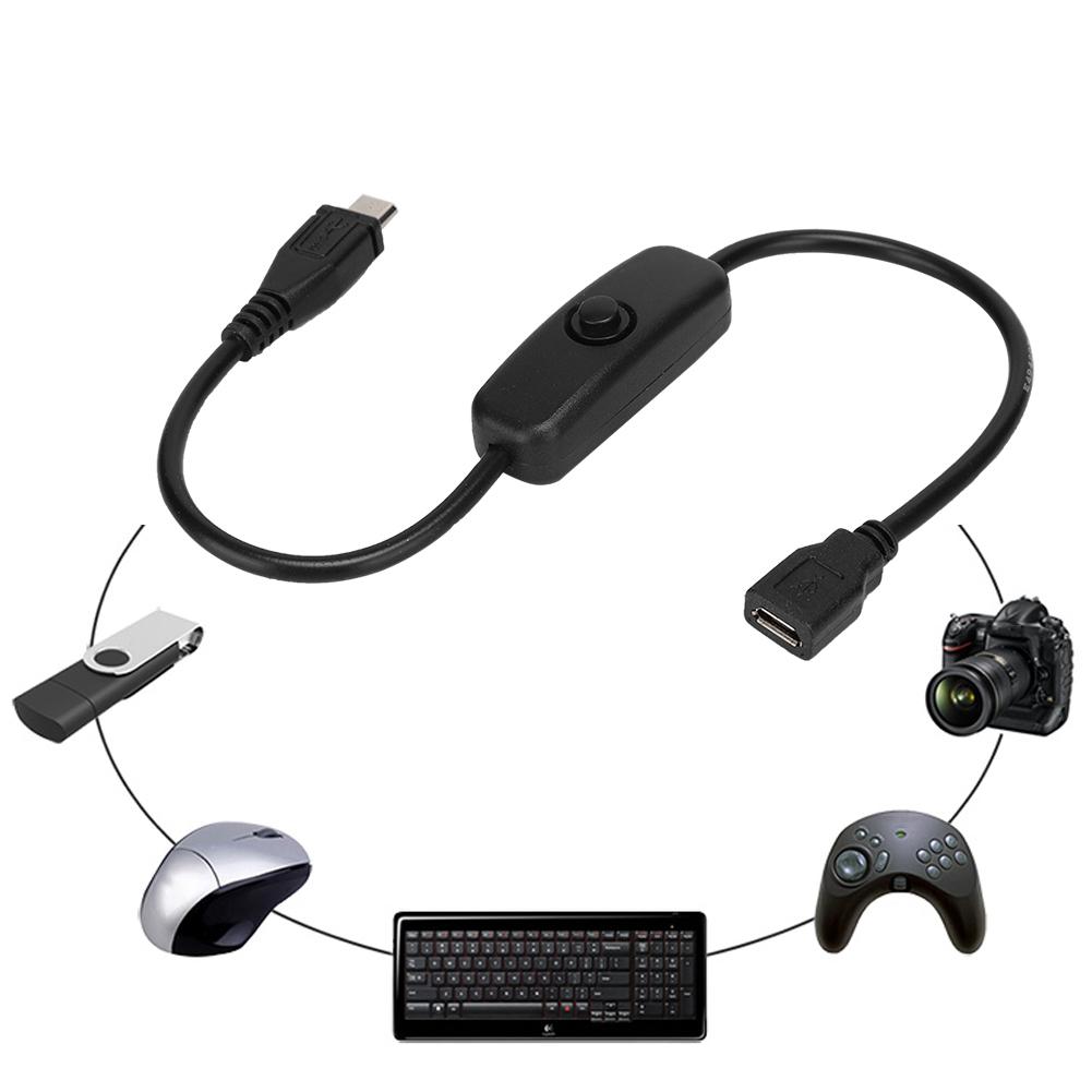 Micro USB Female To Male Extension Cable with 501 Button Switch for Raspberry Pi