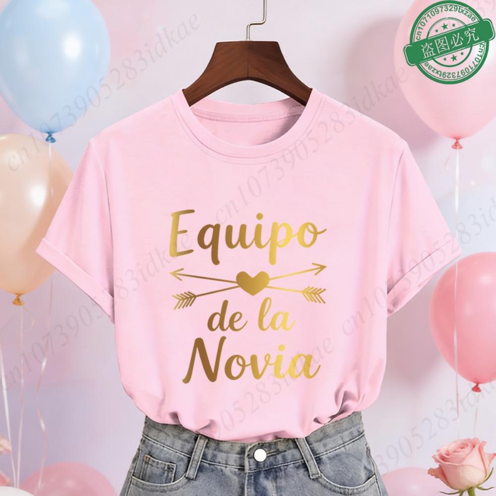 Spanish Girls Bridal Shower T-Shirts Team Bride Tribe Gold Blouses Short Sleeve O Neck Tees for Hen Party Wedding Celebration