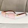 New frameless trimmed personalized sunscreen sunglasses catwalk travel fashion versatile wood grain legs advanced sunglasses