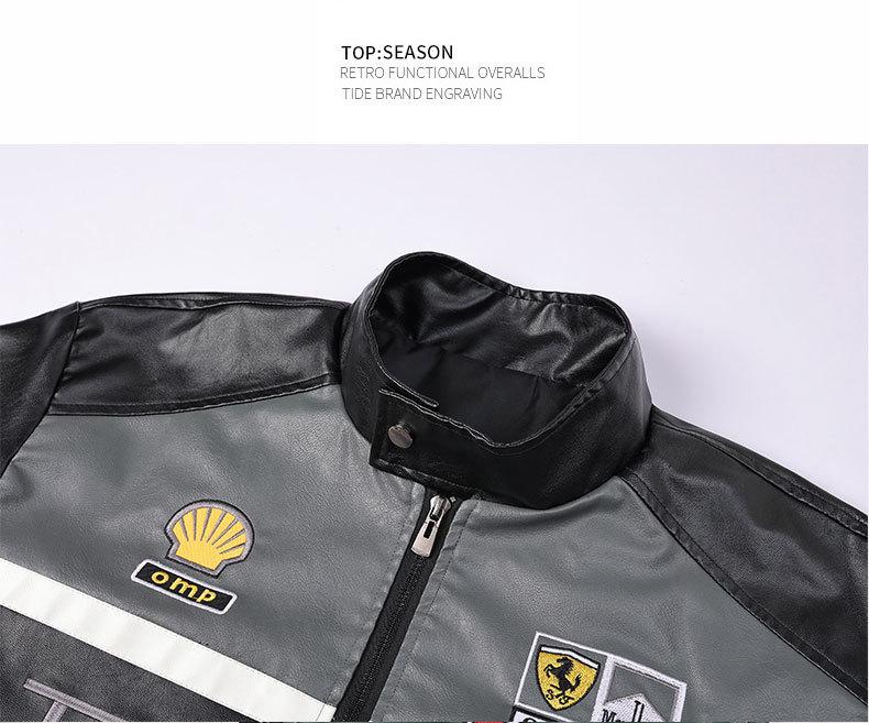 Мужская мотоциклетная гоночная куртка из ПУ-кожи с бархатной подкладкой - Уличная одежда в американском стиле