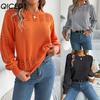 Autumn and Winter Casual Solid Color Hollowed-out Lantern Sleeve Pullover Sweater Women's Wear