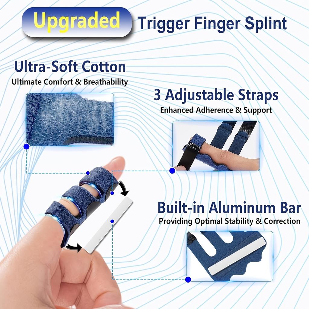4pcs Upgraded Trigger Finger Splint,Trigger Finger Brace Support with 3 Adjustable Fixing Belt,Finger Straightener for Middle Ring Index Pinky Thumb