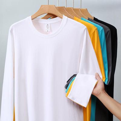 Мужская футболка с длинным рукавом из плотного хлопка 220 г/м², с круглым вырезом, доступна в 24 однотонных цветах