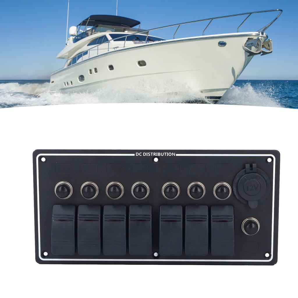 7 Gang Rocker   Panel, 12V 7 Appliance Control with Overload Protector, Suitable for Boats, Yachts, RVs, Aluminum Alloy ABS Material, IP65 