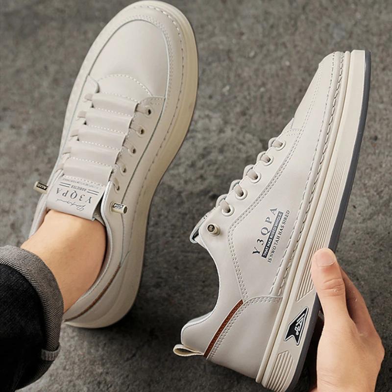 Роскошные мужские кожаные туфли, модная удобная повседневная обувь для мужчин, дышащие нескользящие кроссовки, дизайнерские теннисные мужские кроссовки для ходьбы