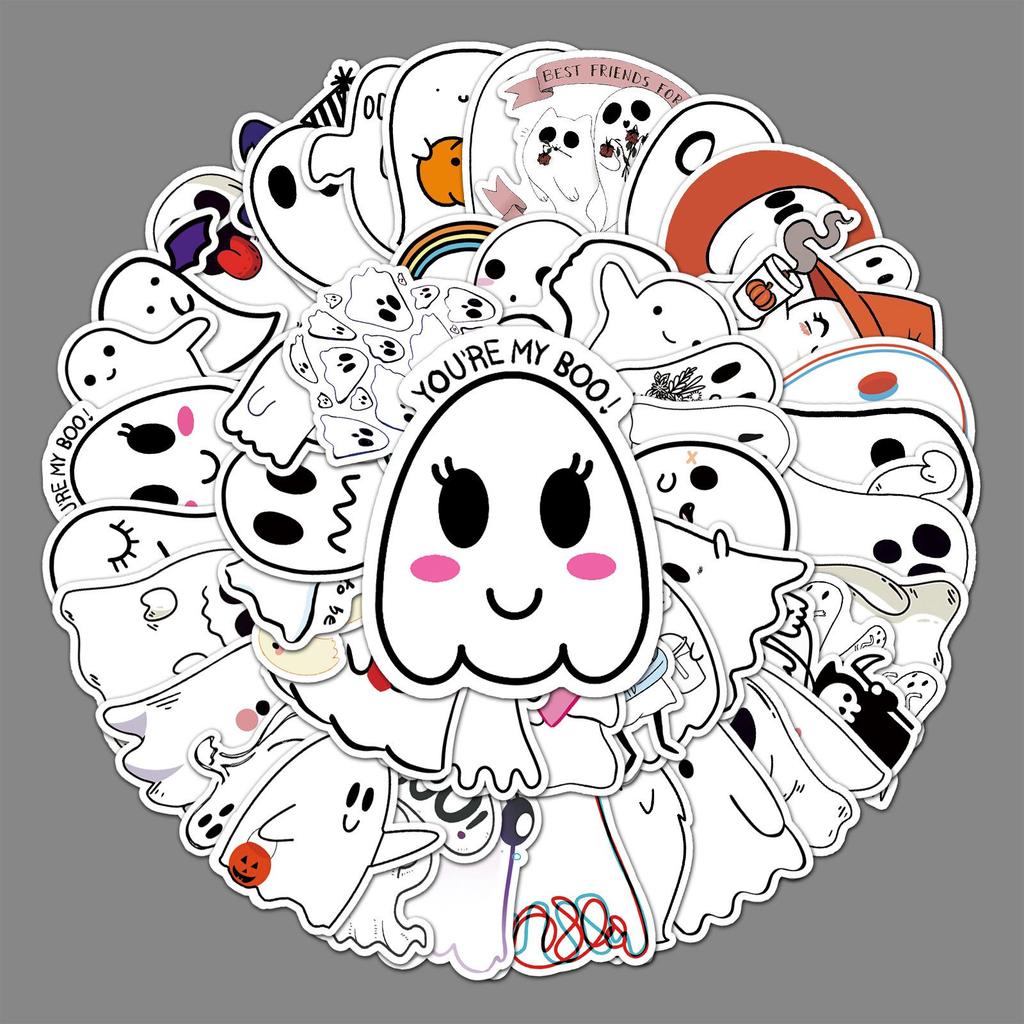 50 Cartoon Ghost Stickers for Halloween DIY Skateboard & Water Cup Decoration