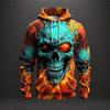 Autumn Winter Men's Warm Skull Series Digital Printed Hoodie Loose Casual Fashion Long Sleeve Hoodie