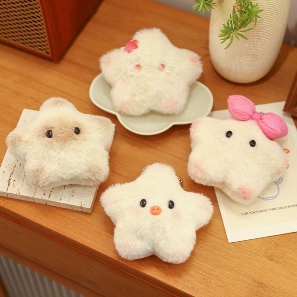 Plush Stuffed Squeeze Plush Keychain Soft Chirping Star Pendant Siamese Cat Keyring Bag Hanging