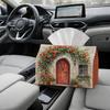 2D Flat,1pc - Romantic Cottage Floral Tissue Box, - Illustration Garden Door Bloom Decorative, Suitable for Storage Solutions for Kitchen Tables, Picn