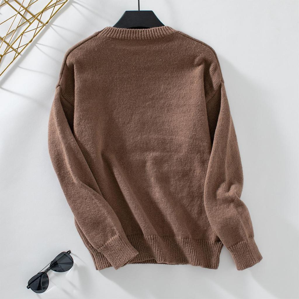 Autumn Winter Vintage Loose Long Sleeve Top Print Cardigan Knitwear O-Neck Sweater