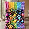 Rainbow Gemstone Paw Prints Theme blanket Lightweight Warm Flannel Blanket Decorative Throw Blanket for Home Decoration