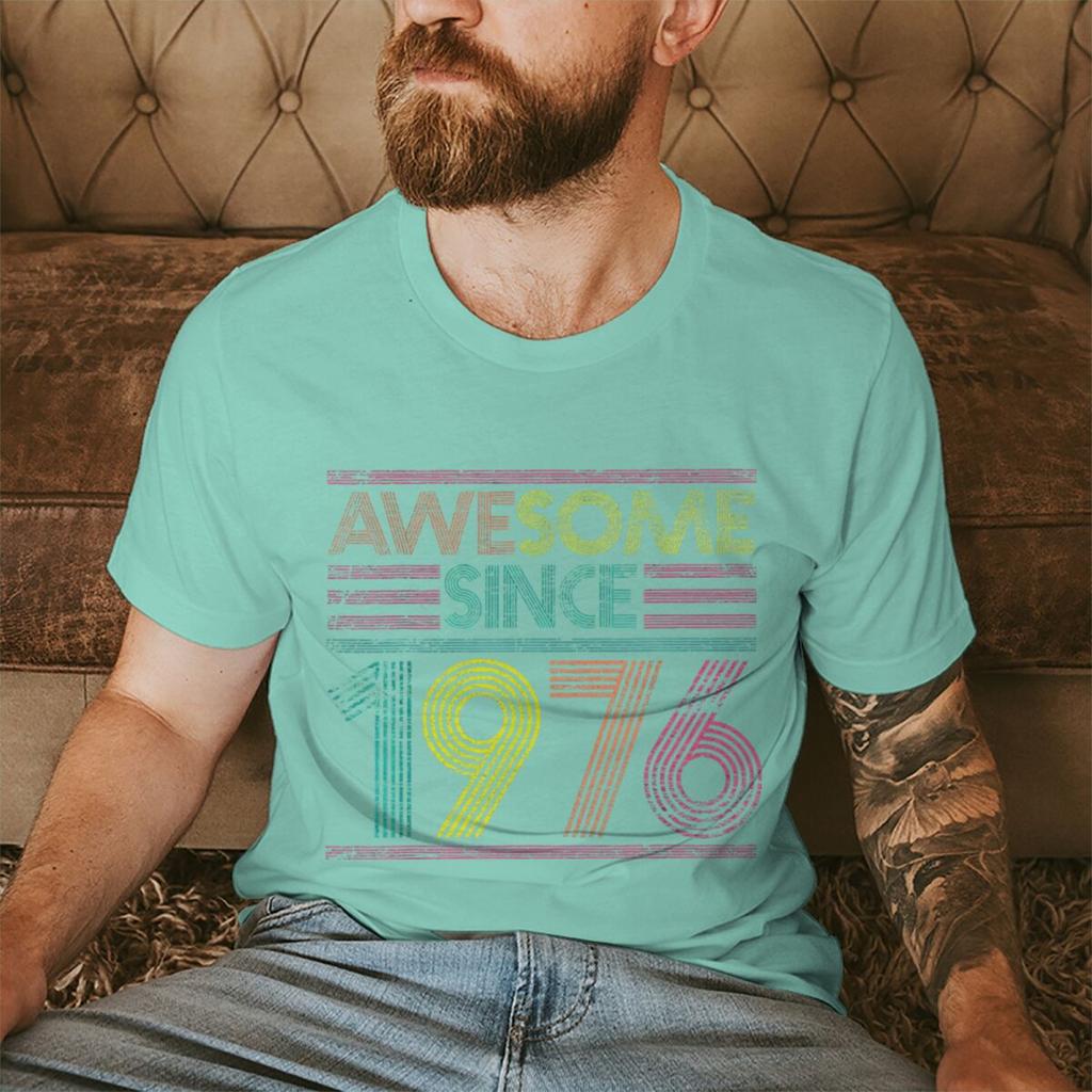Born in 1976 50 Years of Being Awesome 50th Birthday Gift T-shirts Vintage Men's Casual Tee Loose Streetwear T-shirt Top Women's Clothing
