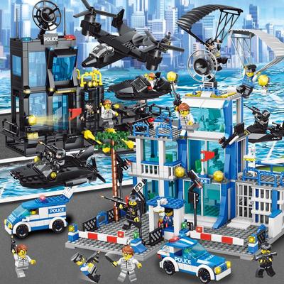 1256 шт., синие строительные блоки полицейского участка, игрушки для мальчиков, развивающие игрушки для детей 6+ лет, подарки для детей