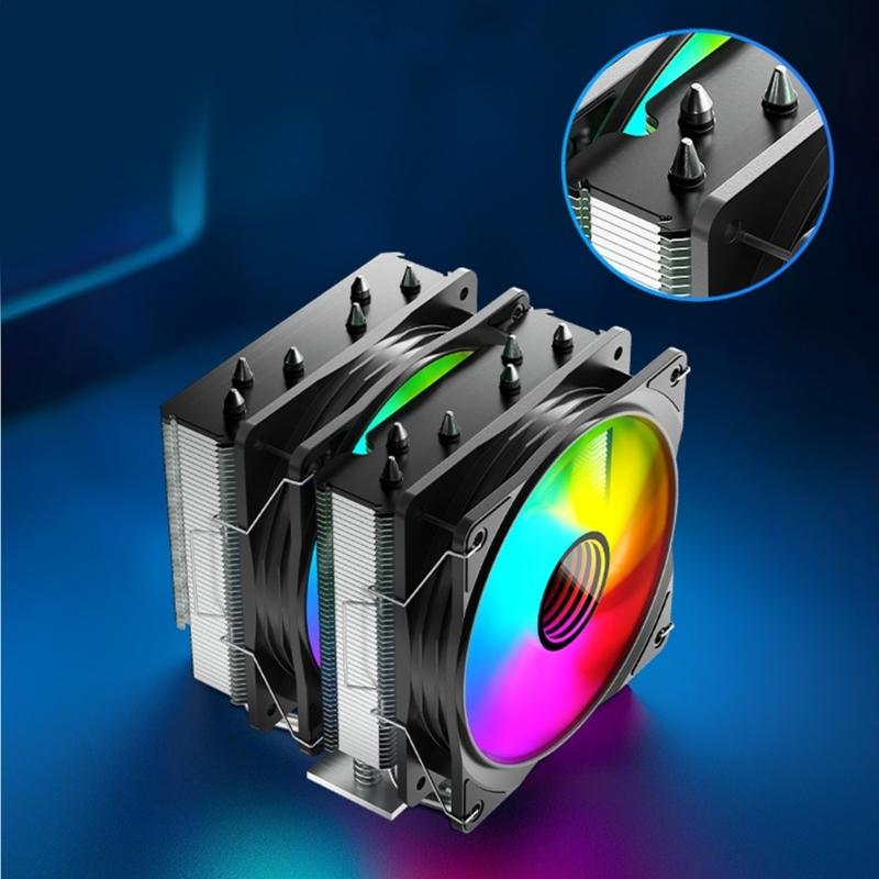 Башенные воздушные кулеры для процессора с медным основанием, управляемые ШИМ, с двумя вентиляторами, высота 145 мм, ARGB-подсветка для сборки ПК