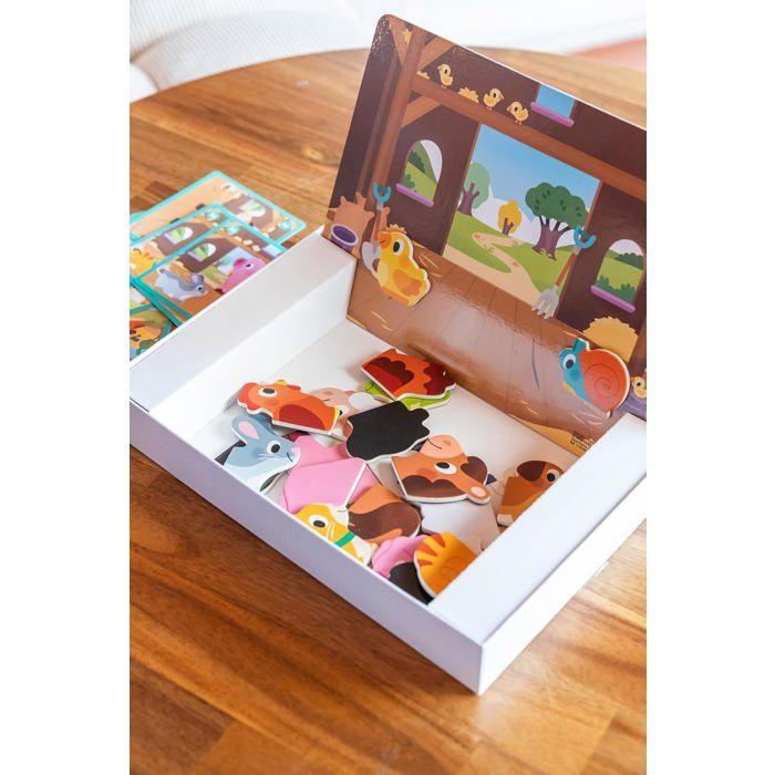 Jeu Magnétique - Goula - Ferme Magnétique - 12 Animaux En Bois - 2 Toiles De Fond - Éducatif Et Créatif