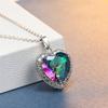 Rainbow Cubic Zirconia Heart Pendant Necklace Heart Stone Silver Clavicle Chain For Women Anniversary Jewelry