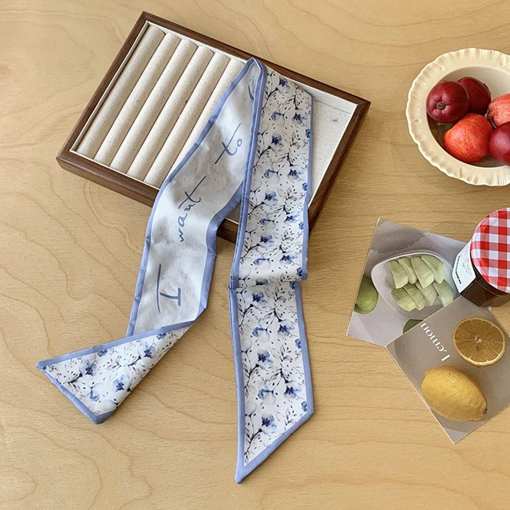 Retro Floral Scarf Ribbon Long Scarves Luxury Scarf Headband Dress Decor