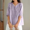 Женские однотонные винтажные свободные топы из тонкого хлопкового льна с V-образным вырезом, пуловеры