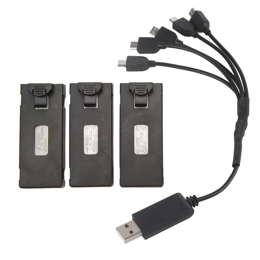 3pcs RC Aircraft Lithium Battery Kit Light Charging Cable Set for E88 E88Pro LS E525 E525Pro 3.7v