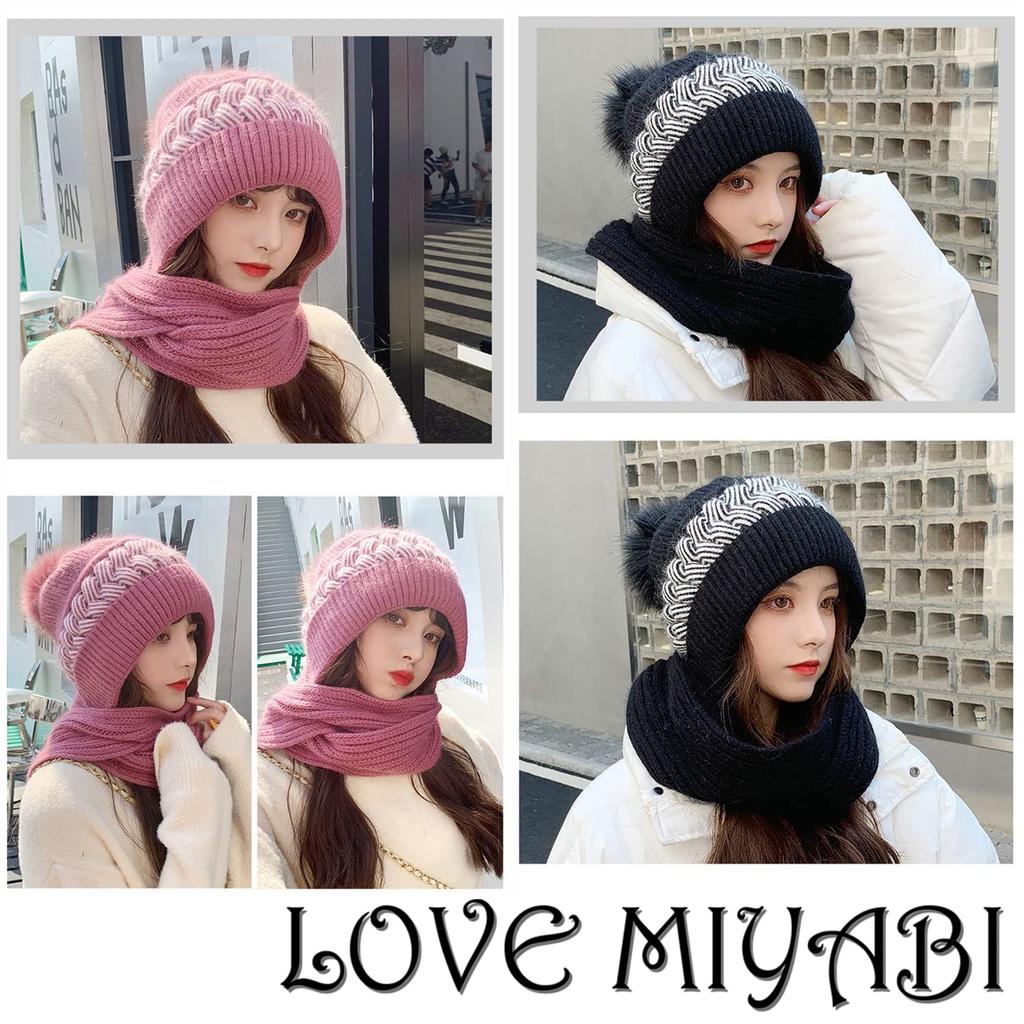 [LOVE MIYABI] Женская вязаная шапка, мягкая, с мягкой подкладкой, утеплитель для шеи, встроенная шапка, утеплитель для утепления, осенне-зимний шарф, модная, милая