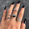 Punk YinYang Ring Set for Women Gothic Black Heart Butterfly Vintage Ghost Silver Color  Plated Retro Rhinestone Finger Jewelry