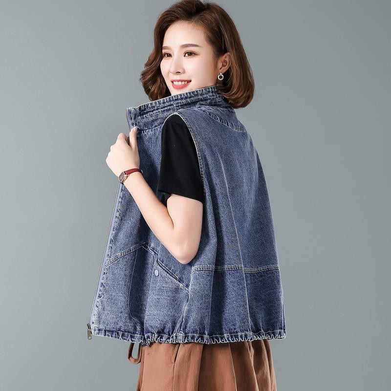 Джинсовый жилет в западном стиле для женских весенних и осенних стилей, свободный воротник-стойка, короткий жилет-бретелька для женской верхней одежды, модный