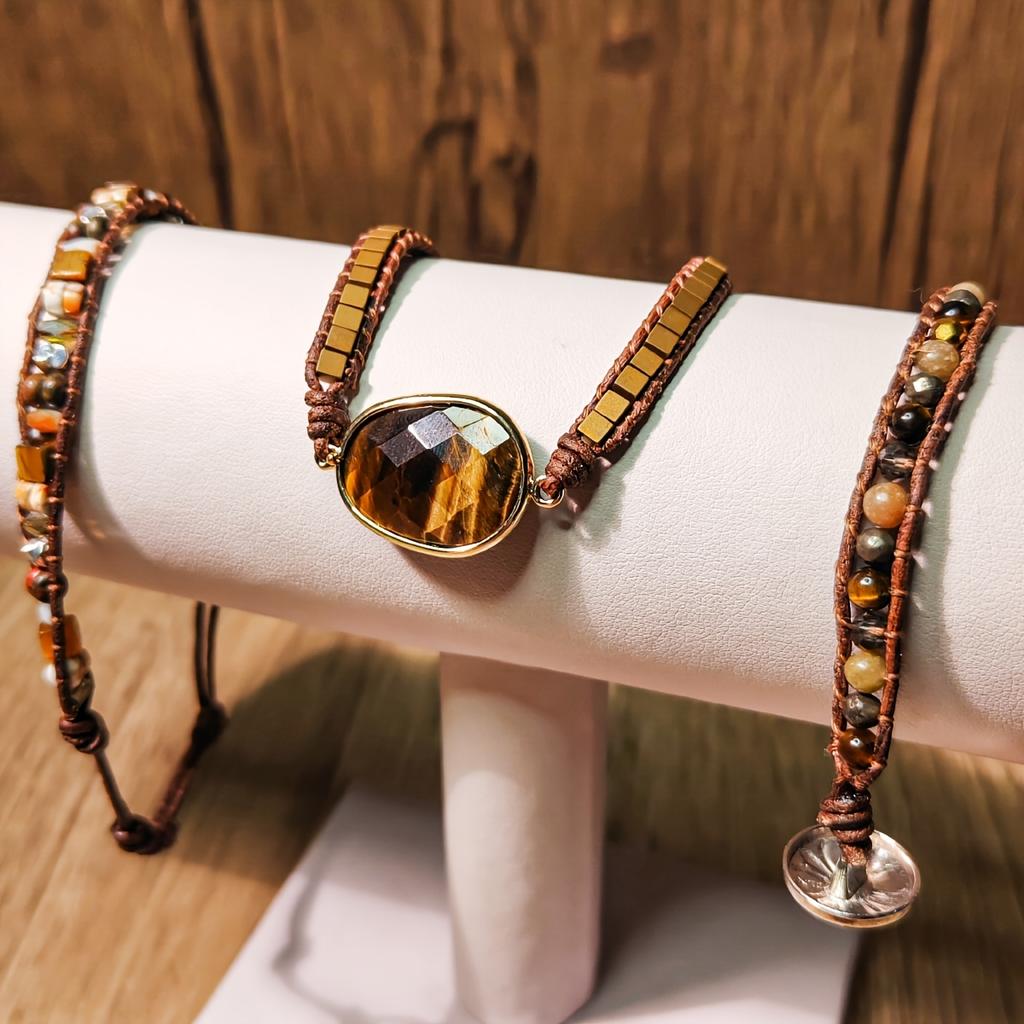 Богемный Натуральный Камень Тигровый Глаз Ручной Работы Плетеный Браслет Модный Креативный Унисекс для Повседневной Носки Вечеринки Отпуска Карнавала