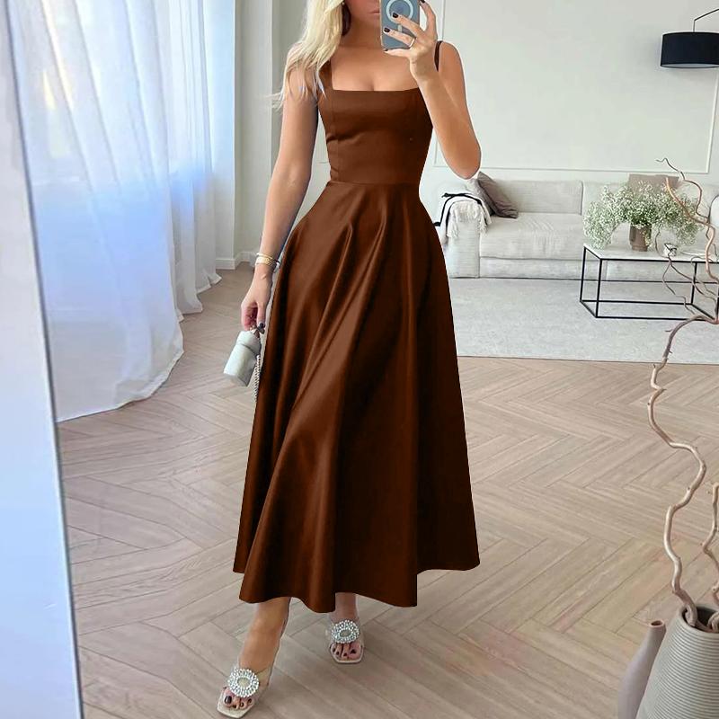 ZANZEA Женское летнее длинное платье трапециевидной формы без рукавов с квадратным вырезом