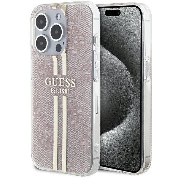 Etui do iPhone 14 Pro Max Guess Hardcase 4G Złote Paski Różowe