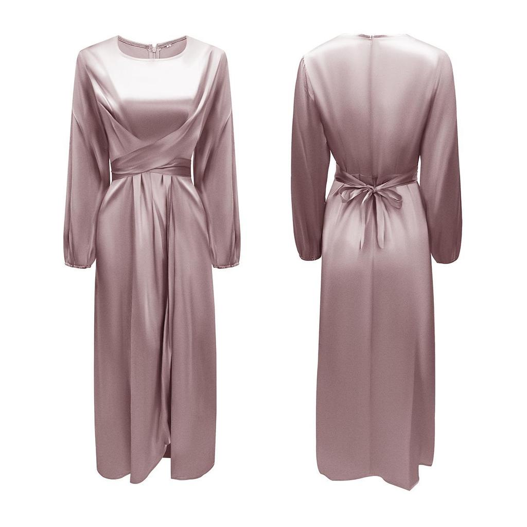 Женские однотонные тонкие длинные вечерние платья макси вечернее платье Восточный Дубай Платье Абая Кафтан Атласное мусульманское платье Абая Исламская одежда