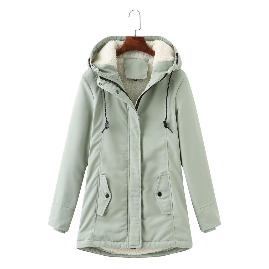 Women's Fashion Solid Colour Autumn And Winter Hooded Warm Padded Cotton Coat Jacket