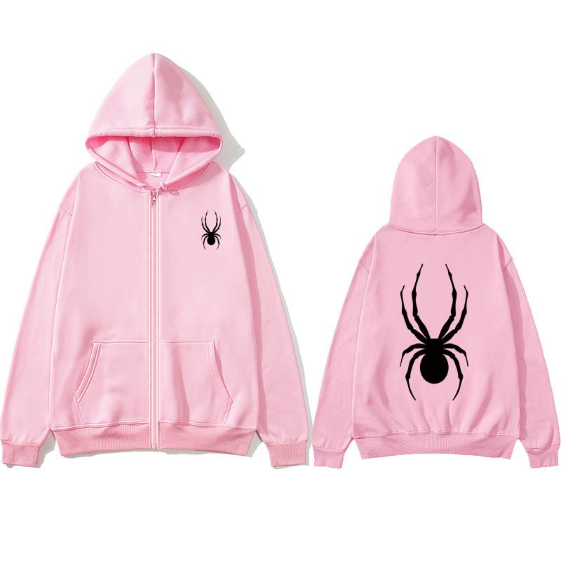 Черная толстовка на молнии с пауком, толстовка большого размера, уличная одежда, женская толстовка, женская толстовка с карманом и длинным рукавом, черная толстовка на молнии с пауком