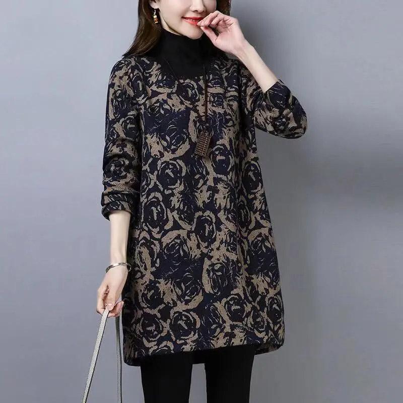 Стеганый свитер, женский осенне-зимний утепленный утепленный низ, рубашка большого размера с повседневными свободными пуловерами средней длины