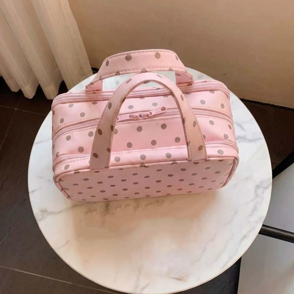 Waterproof Cosmetic Bag Large Capacity Polka Dot Toiletry Case Luggage Sleeve Dual Zippers Travel Organizer Makeup Artists