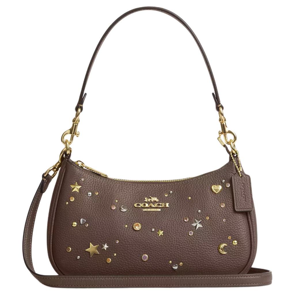 Coach Teri 24 Съемный плечевой ремень Украшение в виде звезды и луны Сумка на плечо из фактурной кожи Средняя Женская сумка на плечо Коричневый CCZ99-IMV2R