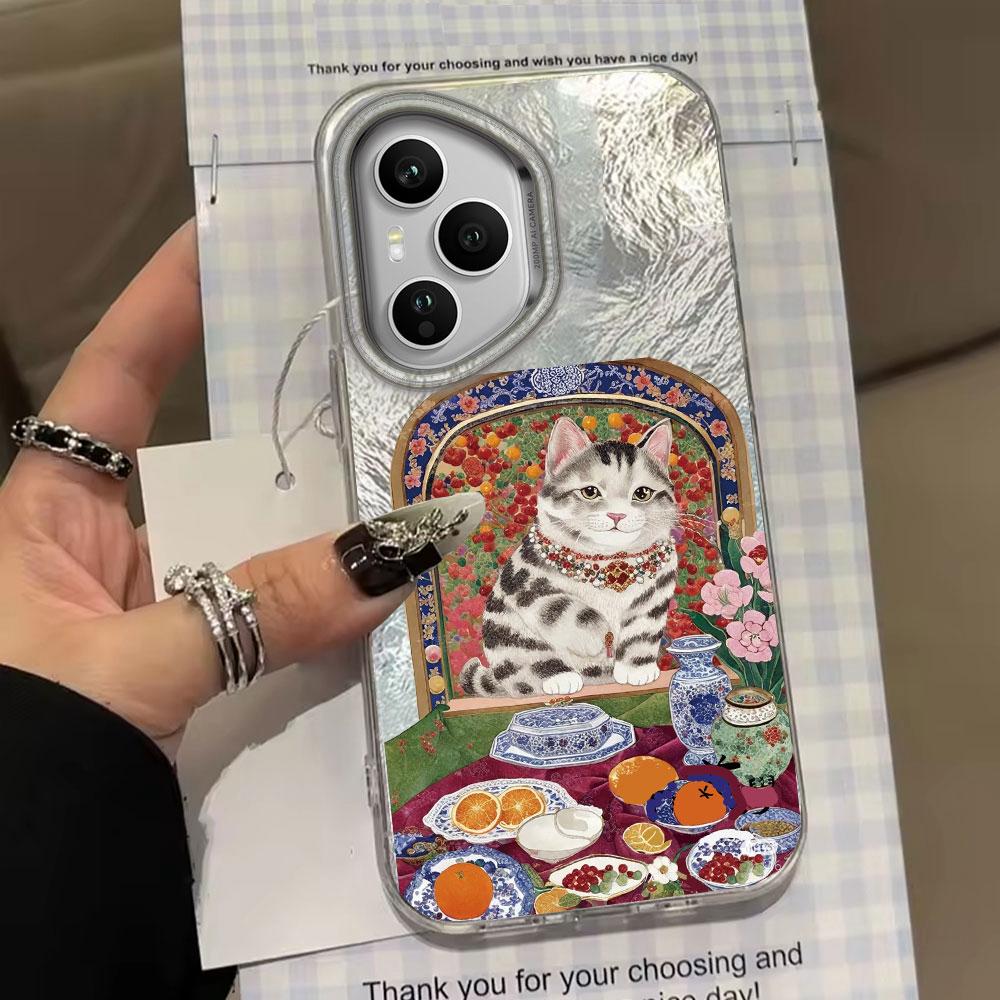 Ретро Фиолетовый Кот Цветок Женский Чехол для Телефона для Honor 400 200 90 Smart Pro Magic7 6 5 70 Lite X9a X9c X9b X8b X8a X8c X7c X6c Обложка