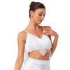 Womens Salsa Dance Top Latin Performance Wear V Neck Sleeveless Crop Top Crisscross Back Fringe Detail