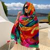 Cotton Ethnic Style Yarn Shawl Breathable Square Hijab Scarf Sweet Big Pattern Headscarf  Summer