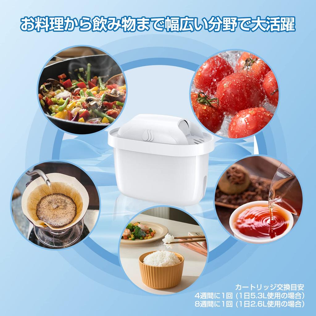 Water Purification Pot Cartridge AZMKOO Compatible Filter Cartridge Water Purifier Cartridge High Removal Japanese Specification Set of 6 [BRITA