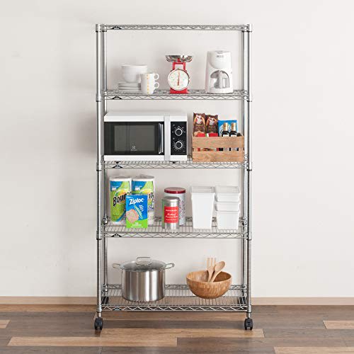 Doshisha Luminous Regular Steel Rack, 90cm Wide, 5 Shelves, Gap Storage, Rust-Resistant, Commercial Grade, 250kg Load Capacity (Per Shelf), Casters, W