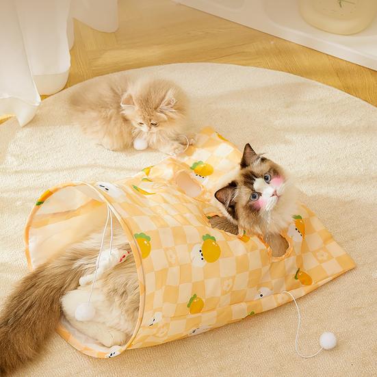 Туннель-сумка для кошек для домашних кошек Складной тоннель для питомцев Мешок-шуршалка с плюшевыми шариками Интерактивная игрушка для кошек Прятки