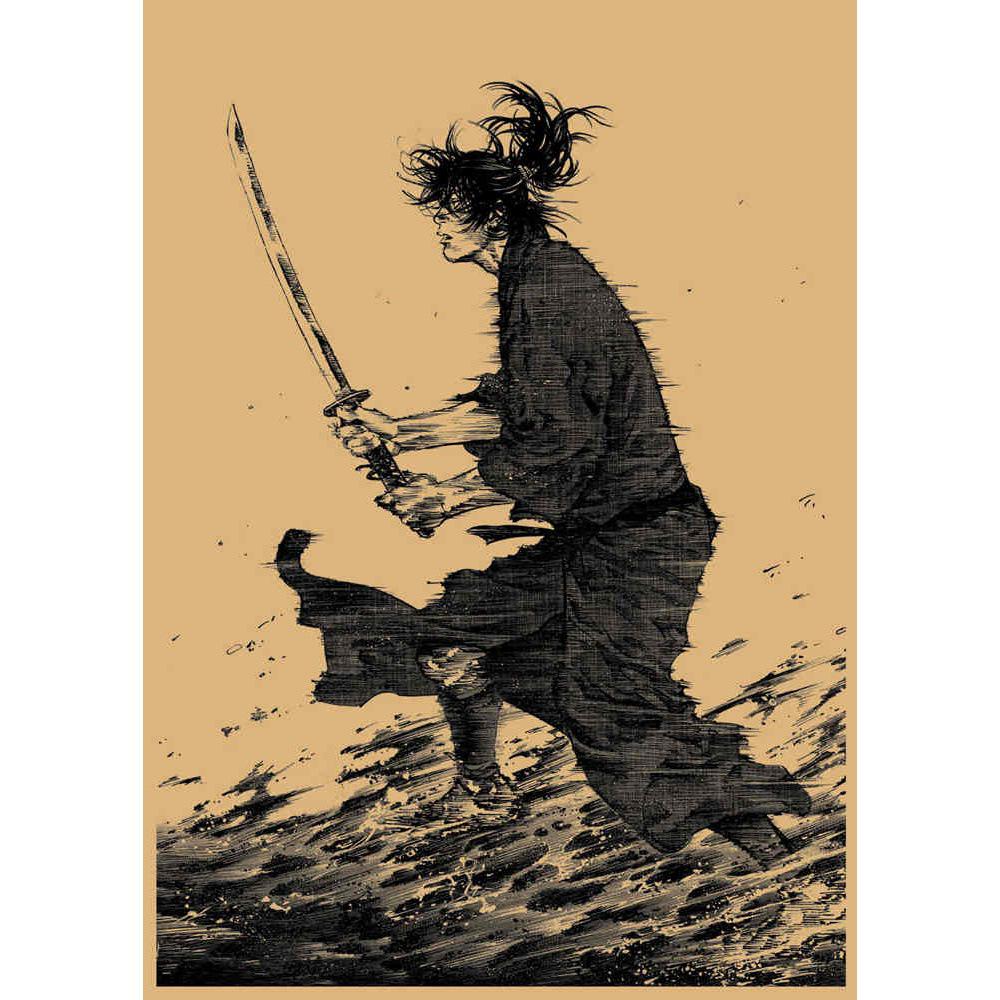 Ретро-постер из крафт-бумаги «Vagabond» от Такэхико Иноуэ – Японское аниме, настенное искусство для декора бара или кафе