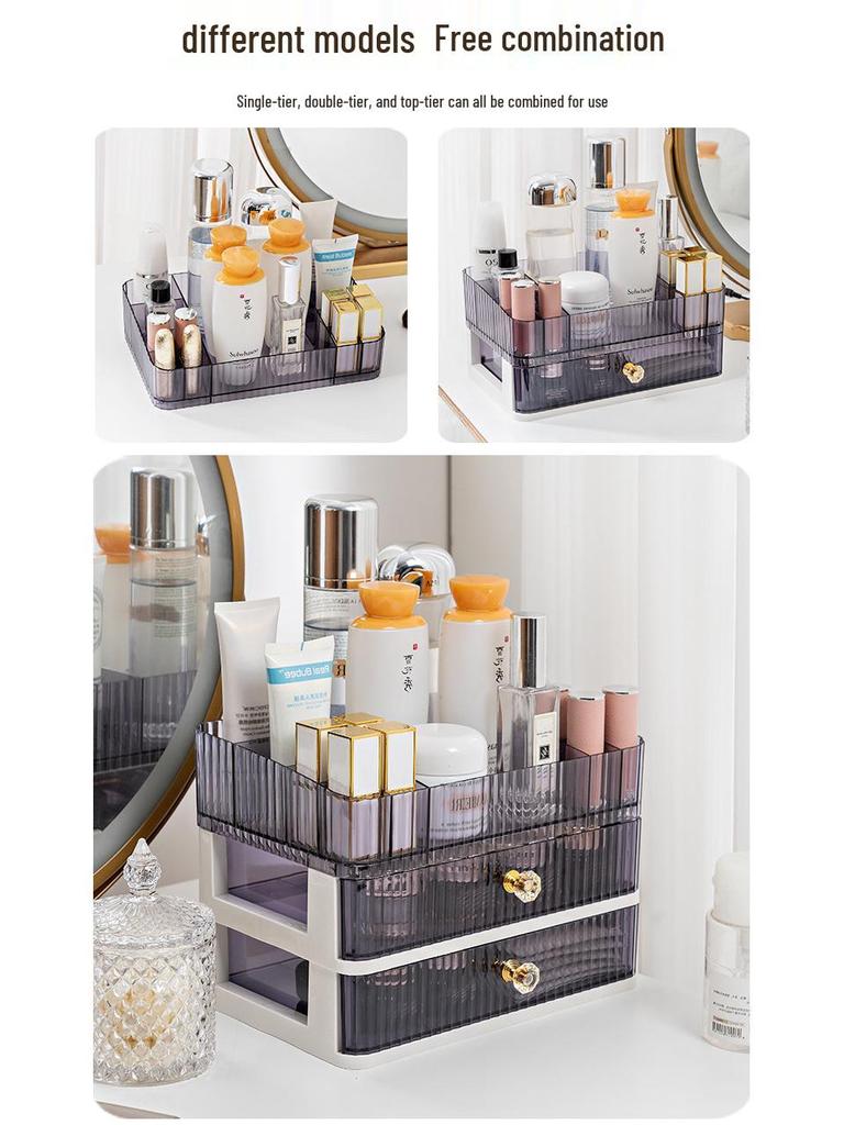 Многослойный настольный органайзер для косметики и украшений с выдвижным ящиком