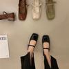 Hong Kong Black Square Head Fashion Light Mouth Single Shoes Women'S One-Button Thick Heel Mary Jane Small Leather Shoes