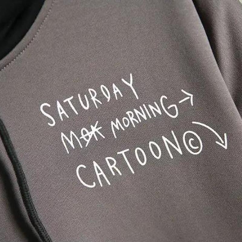 Весна Осень Мужской Свитер Ретро Толстовка с Капюшоном с Принтом Свободная Худи Флисовая Утепленная Куртка