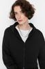 Women's Fashionable Stylish Sweatshirt Black Basic Zippered Hooded Crop Thick Inside Fleece Knitted Sweatshirt