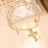 Ожерелье с подвеской в виде креста с цирконом для женщин, позолоченное 18-каратным золотом, цепочка на ключицу, религиозные украшения