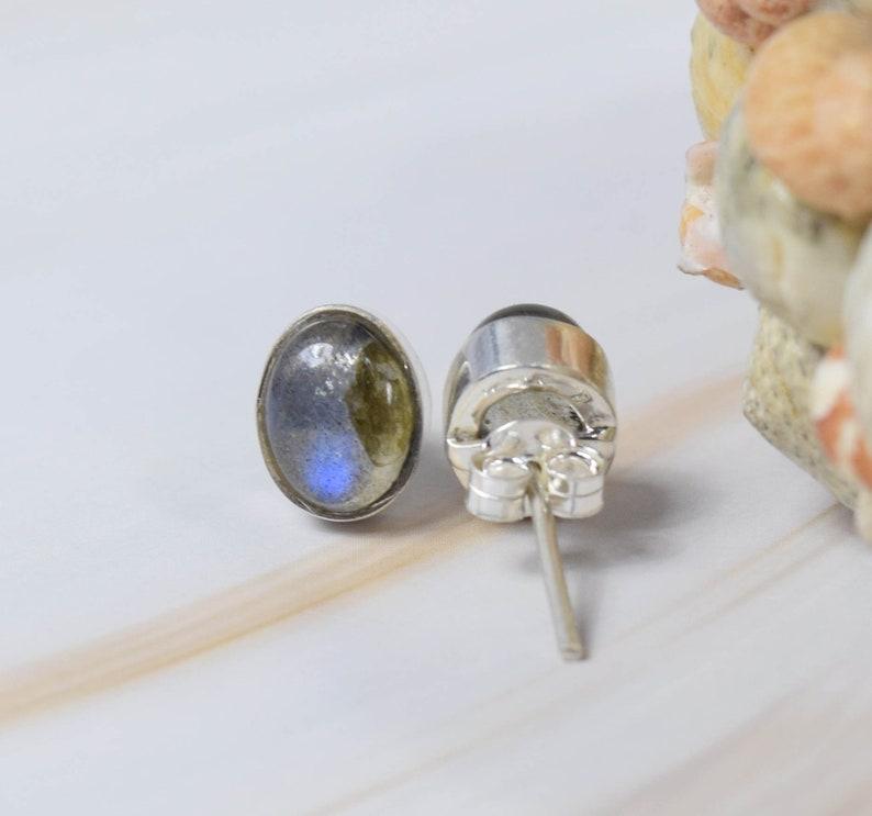 Labradorite Gemstone Stud Earring, Women Stud, Gift For Her, 925 Sterling Silver, Simple Stud