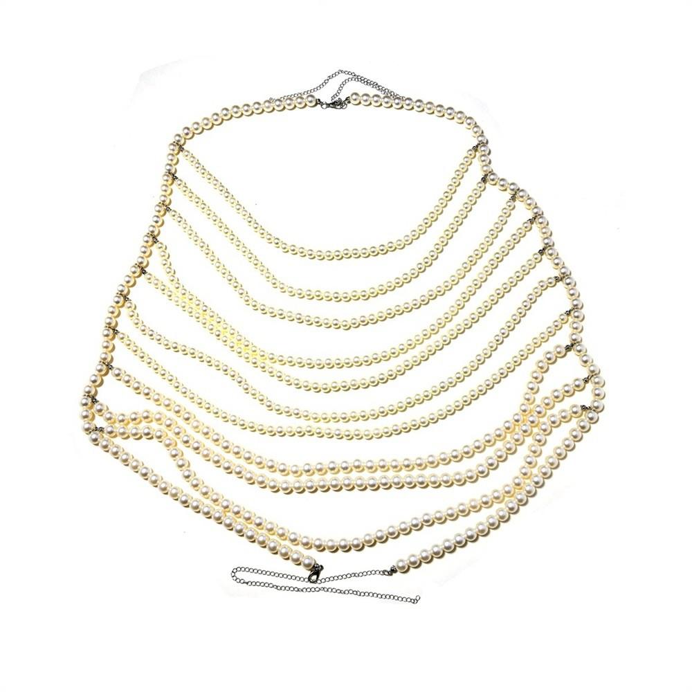 Body Chain Boho Necklace Accessory With Pearl Beads For Fashion Women