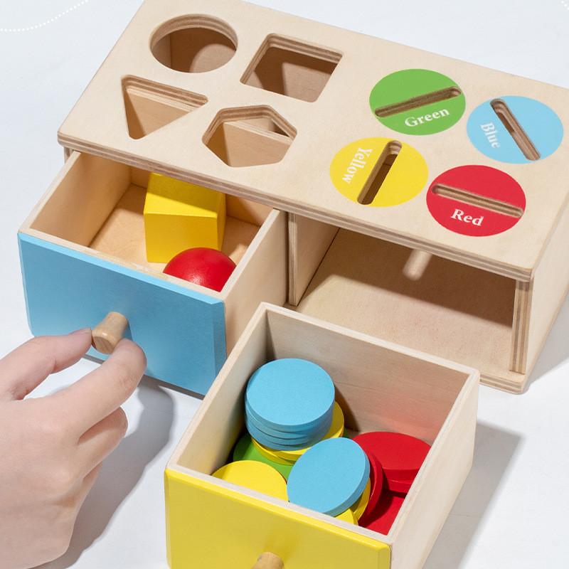 Geometric Kids Wooden Coin Box With Color Matching And Cognitive Toy Learning